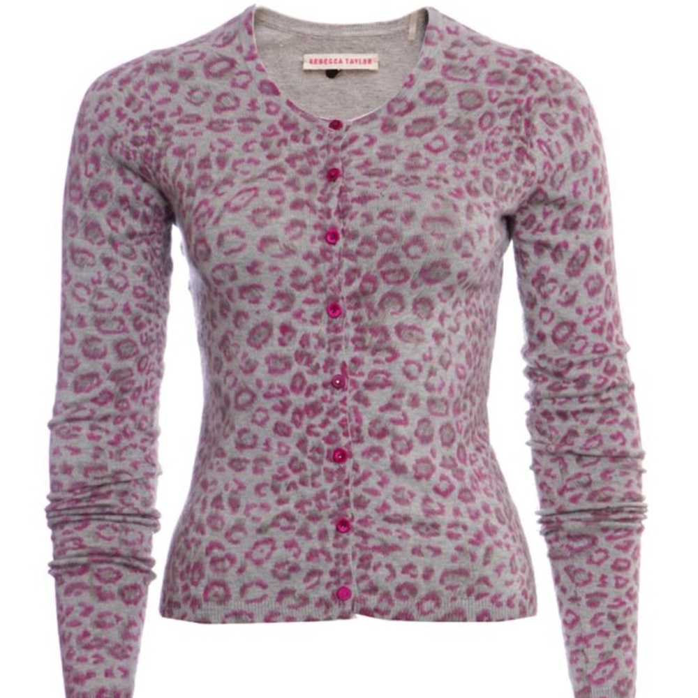 Rebecca Taylor Purple Leopard Silk Cardigan